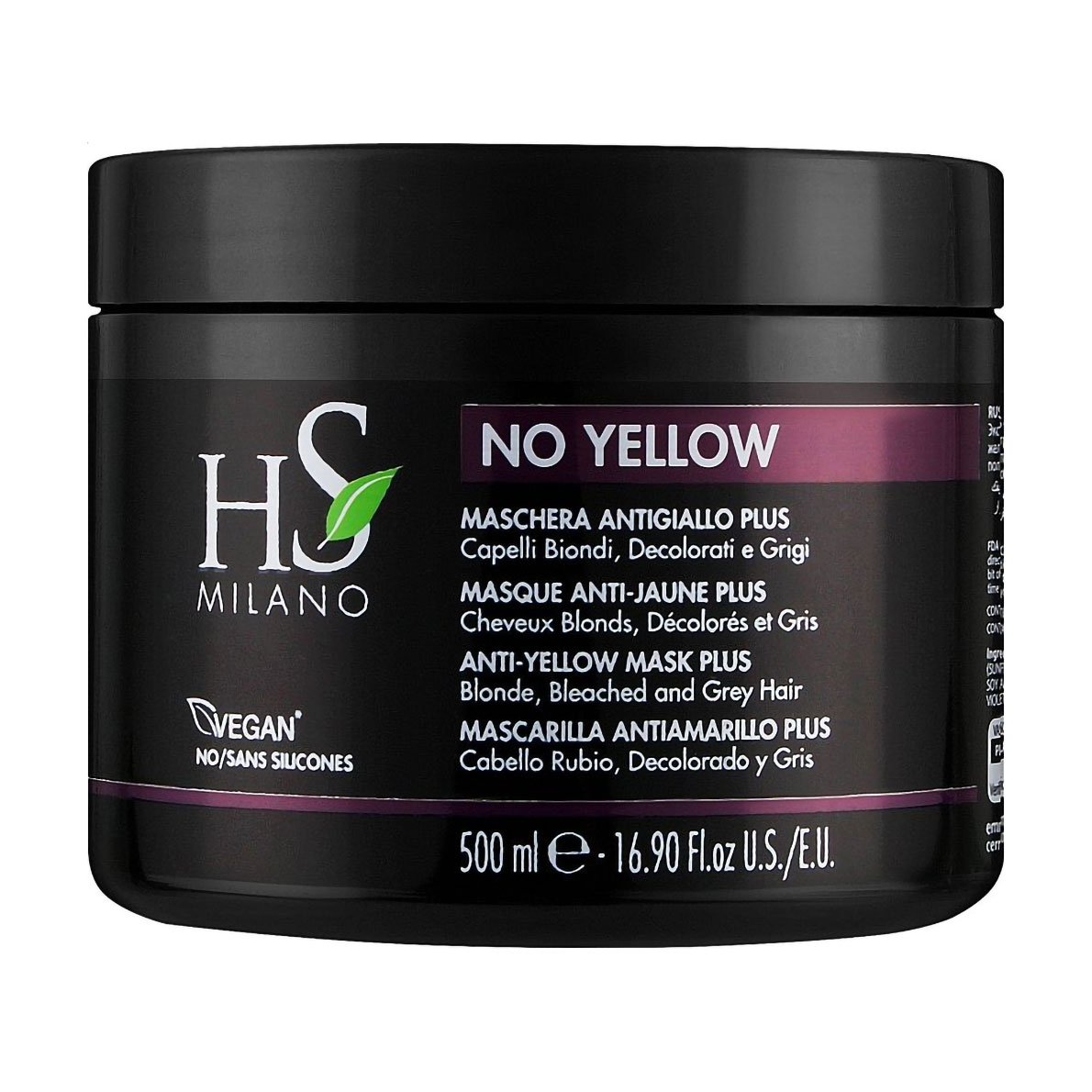 Маска проти жовтизни HS Milano No Yellow Anti-Yellow Mask Plus для блонда, освітленого та сивого волосся, 500 мл